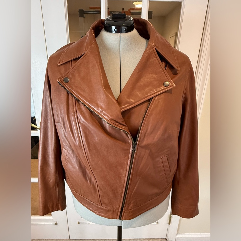 Able Women's Whiskey Tan Leather Moto Motorcycle Maha Jacket Plus 2X